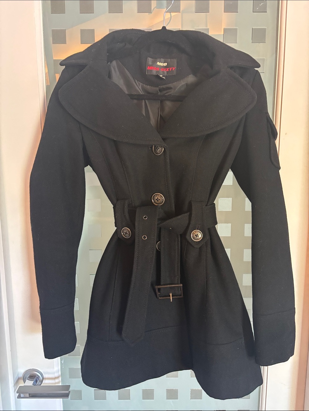 Miss Sixty Black Belted Wool-Blend Coat
